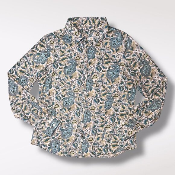 Old Navy Paisley Button Front Shirt Long Sleeve Blue Green Small - Picture 9 of 9